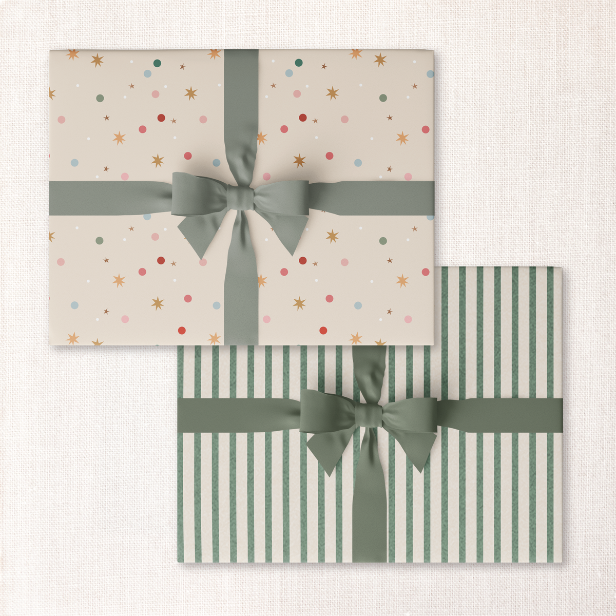 Eggnog Confetti + Green Pinstripe Double-Sided Wrap
