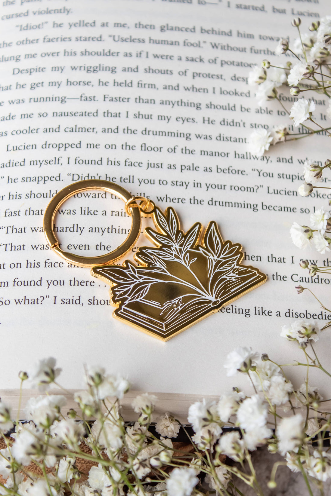 Floral Book Reader Enamel Keychain
