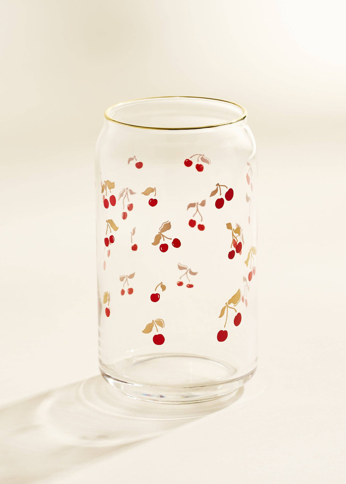 Cherry Scatter Gold Rimmed Soda Can Glass