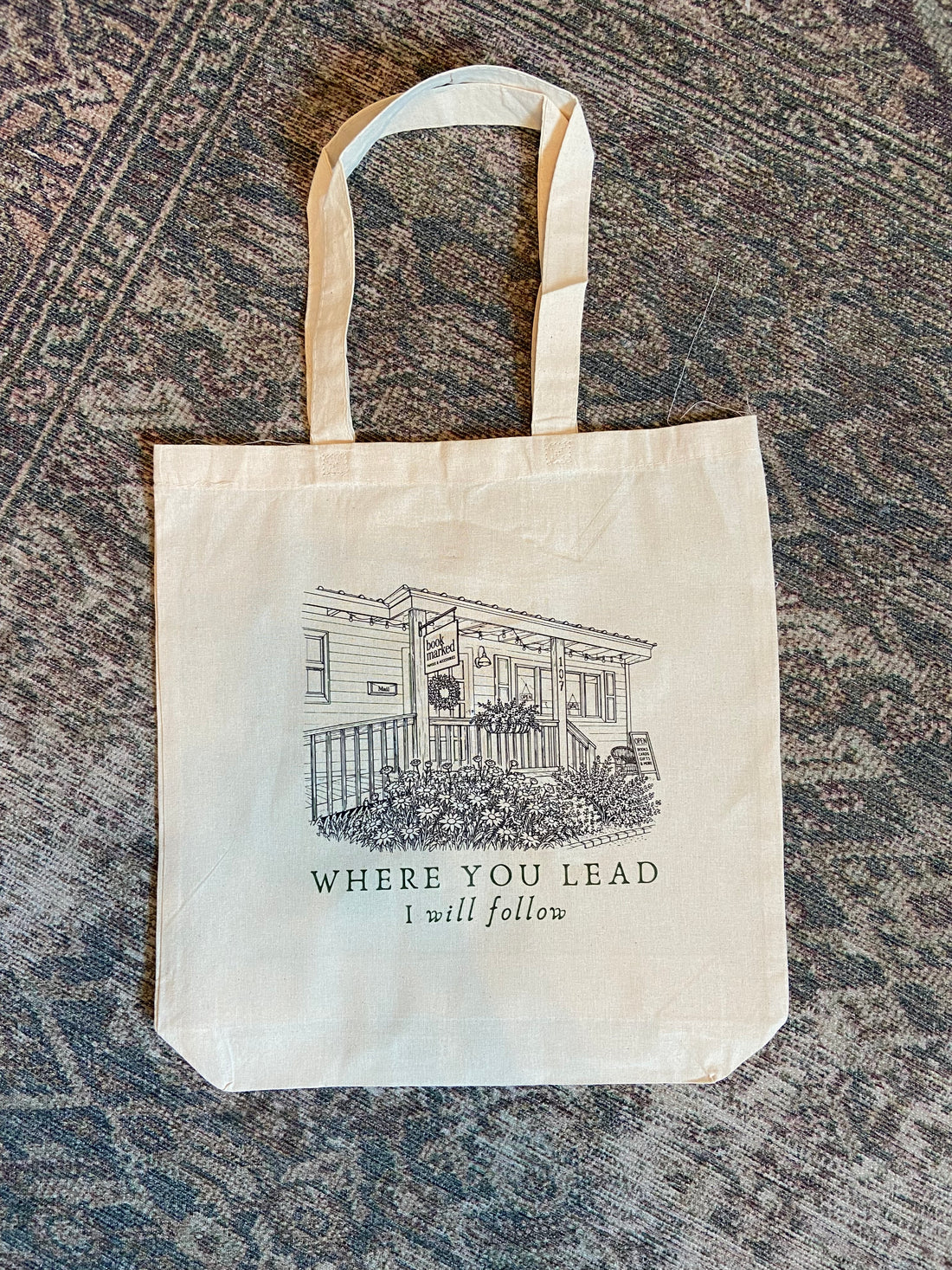 Bookmarked, Where You Lead I Will Follow Tote Bag