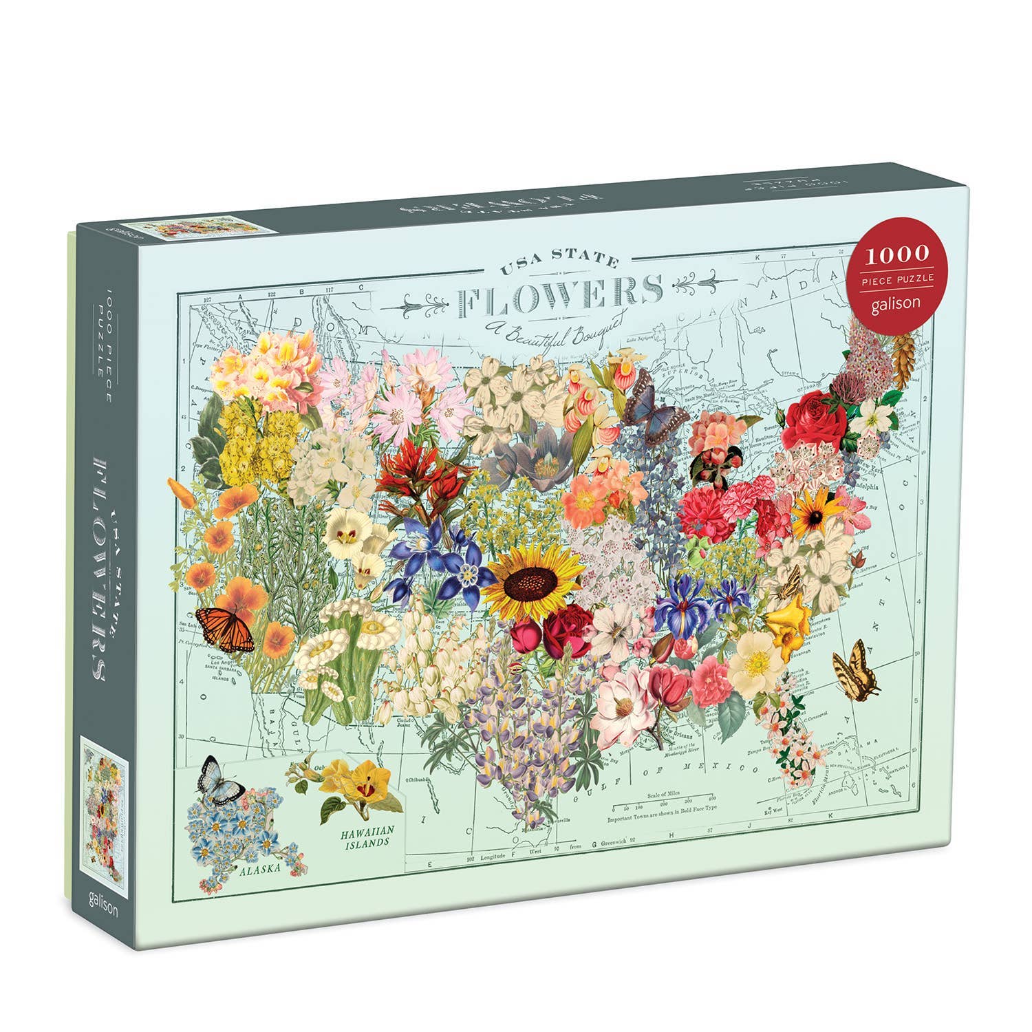 Galison: Wendy Gold USA State Flowers 1000 Piece Puzzle by Galison
