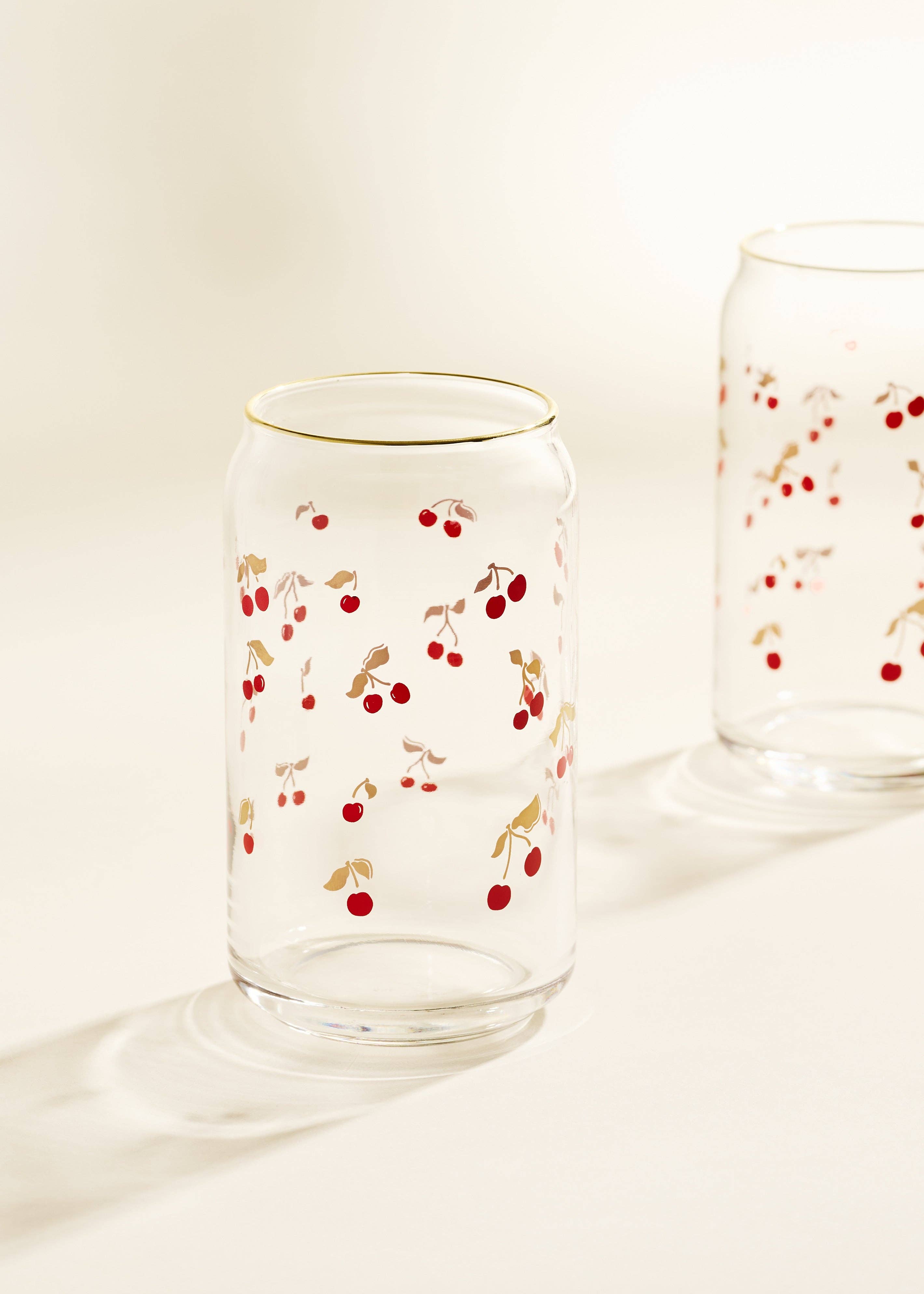 Cherry Scatter Gold Rimmed Soda Can Glass