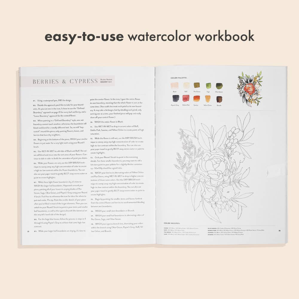 Watercolor Workbook: 25 Beginner Botanical Projects on Premium Watercolor Paper