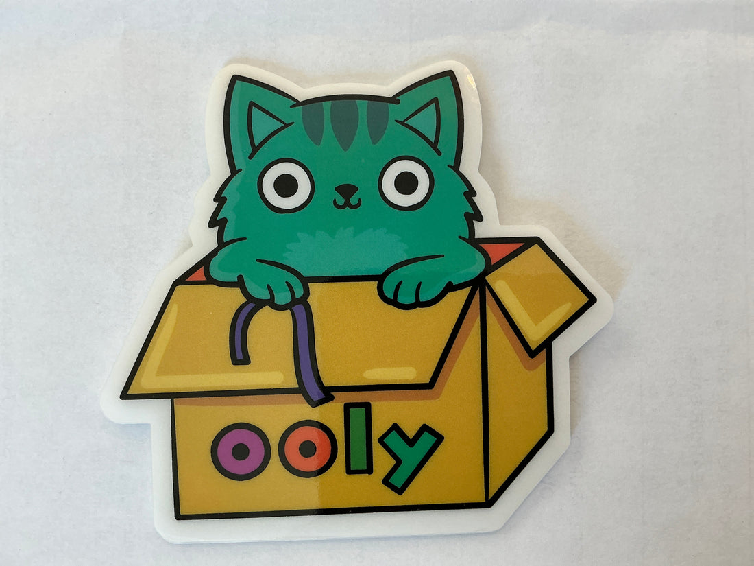 Ooly: Green Cat in a Box Sticker