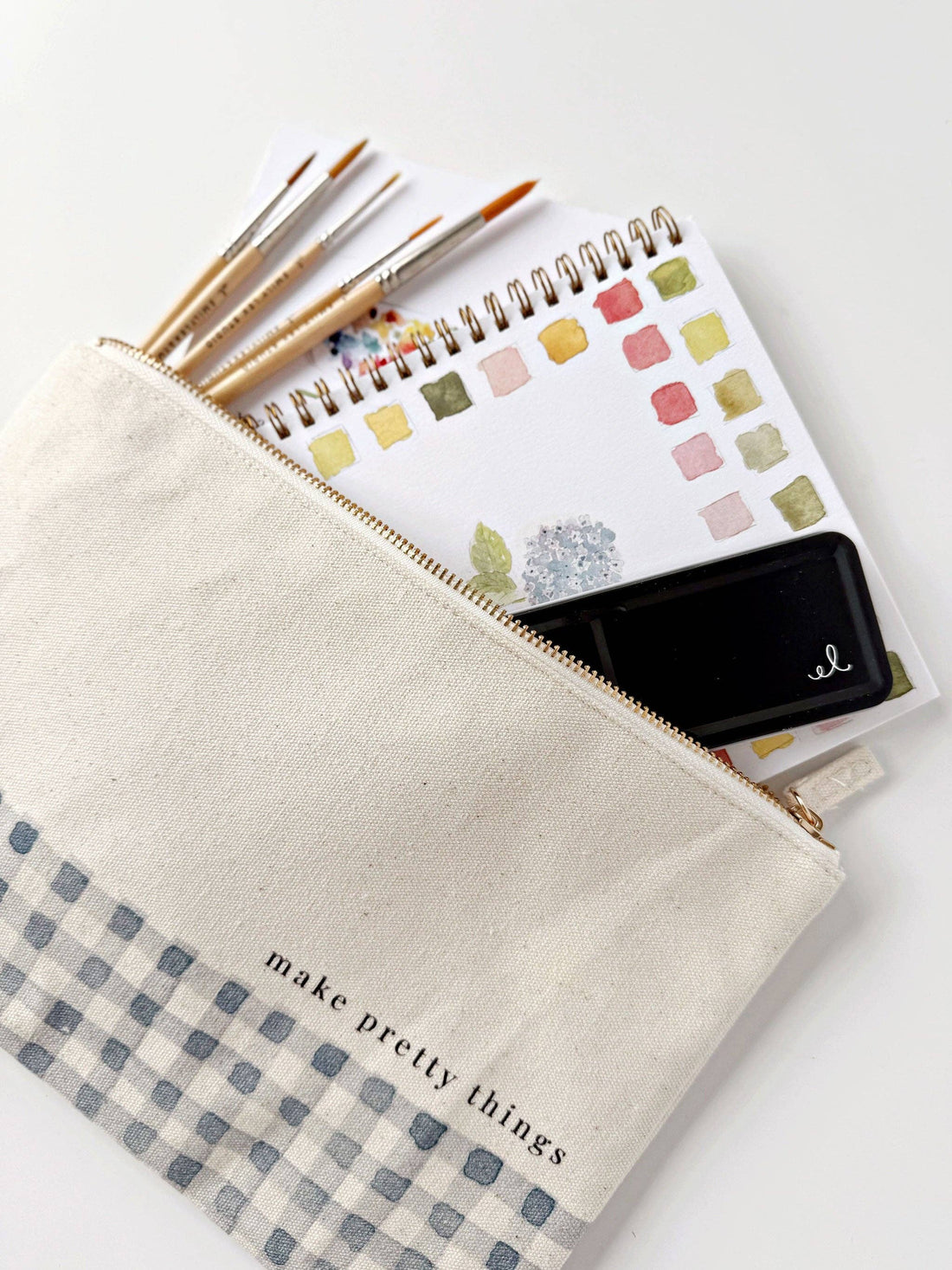 Emily Lex: Canvas Zipper Pouch "make pretty things"