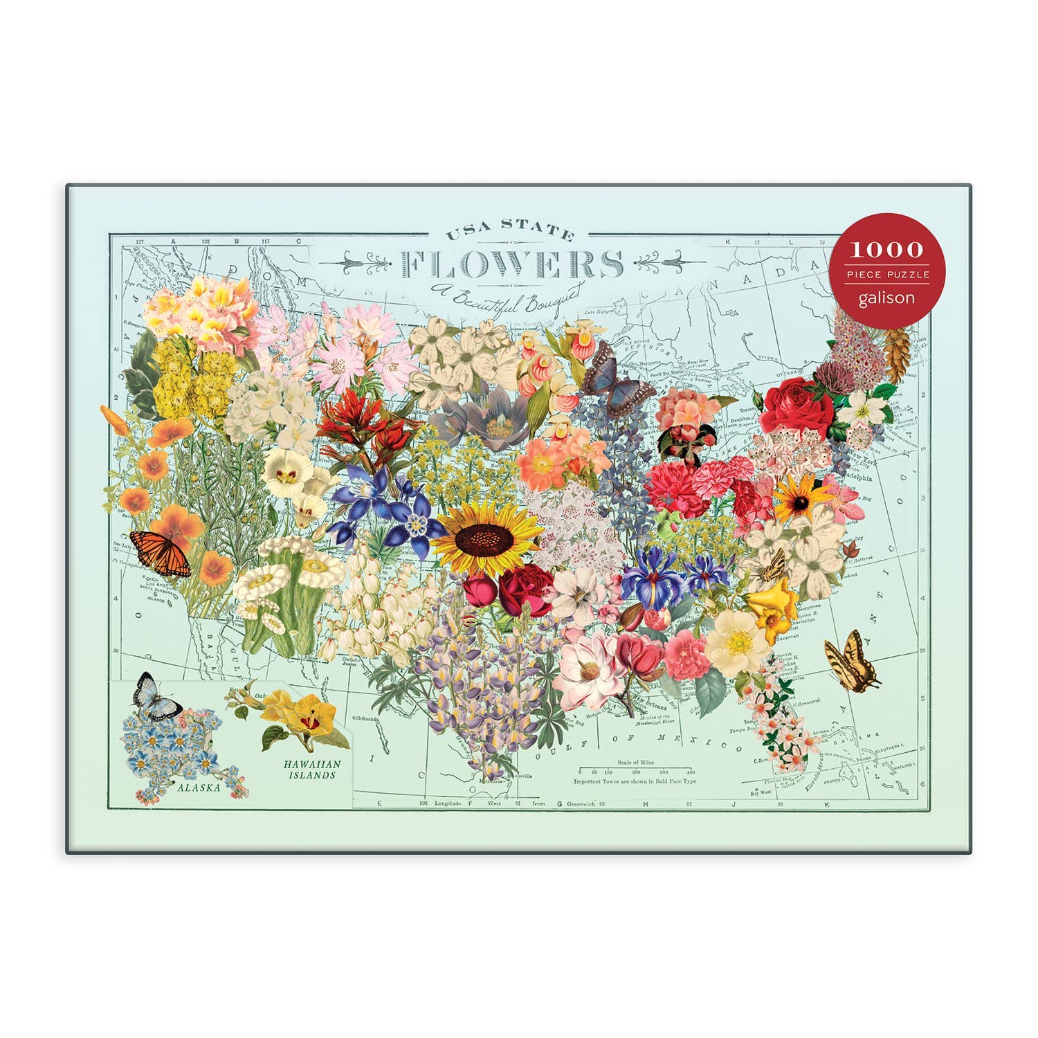 Galison: Wendy Gold USA State Flowers 1000 Piece Puzzle by Galison