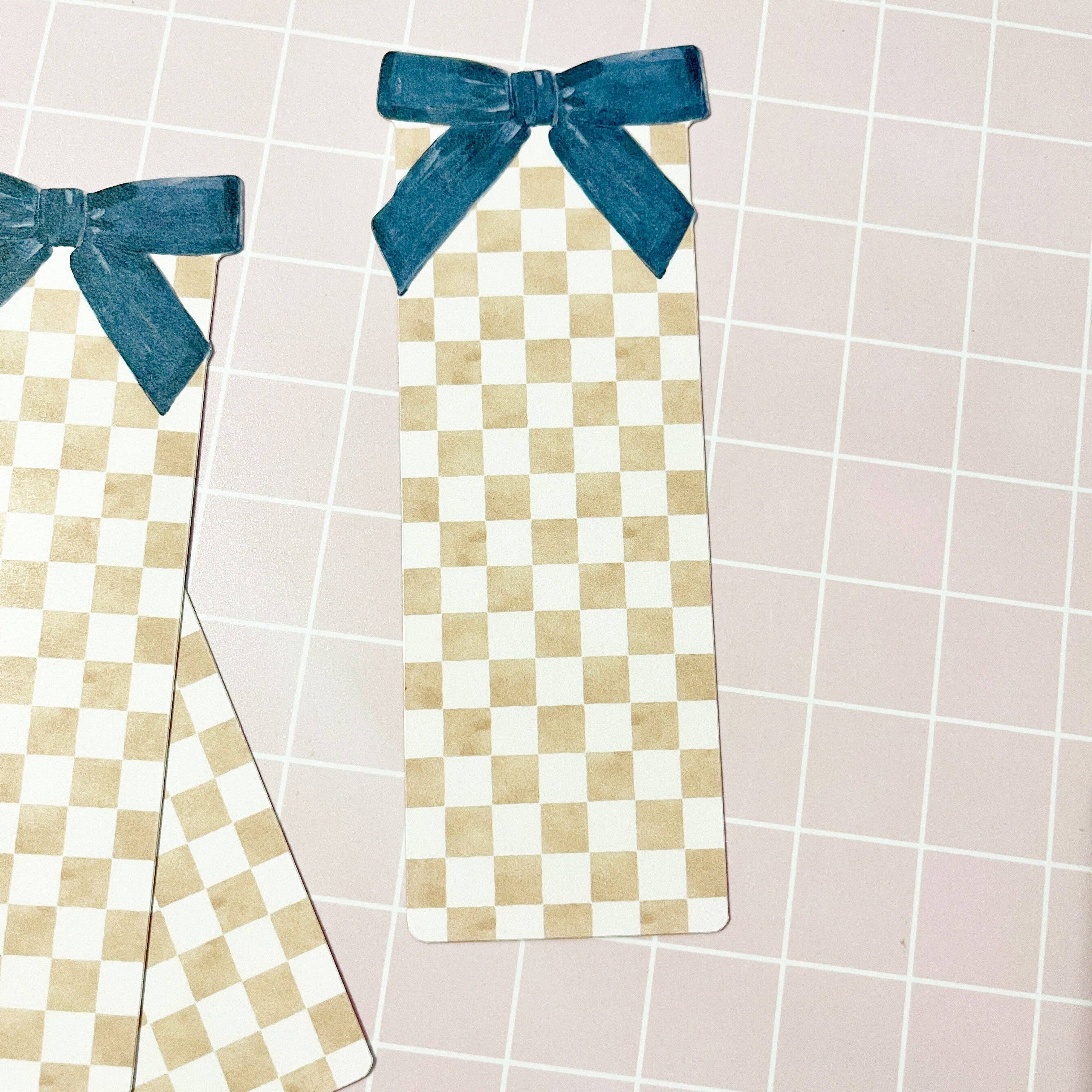 Tan Check and Black Bow Bookmark