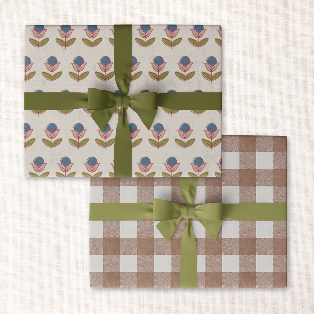 Block blossom + russet gingham double-sided wrap sheet