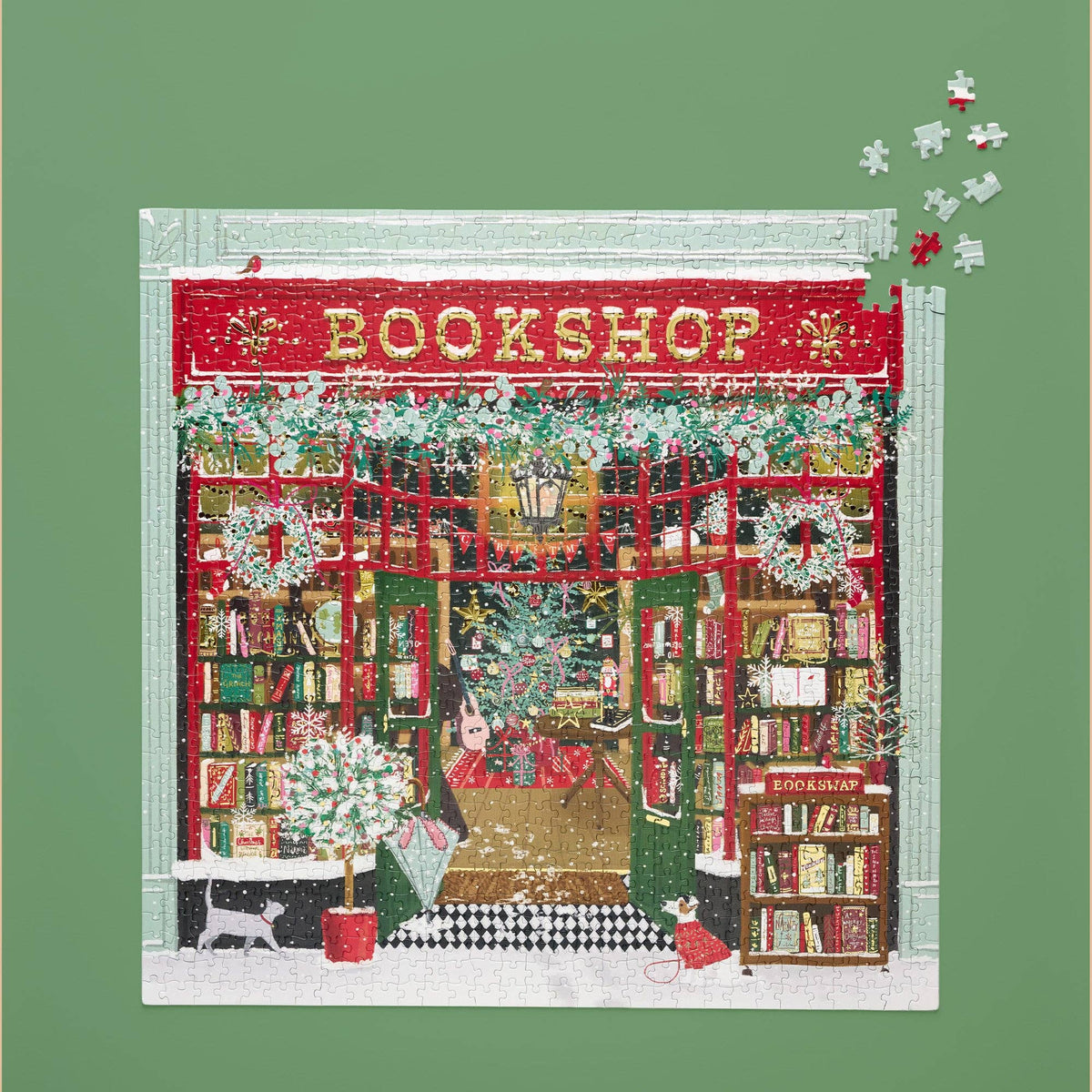 Festive Bookshop 1000 Piece Gold Foil Puzzle Christmas Gift