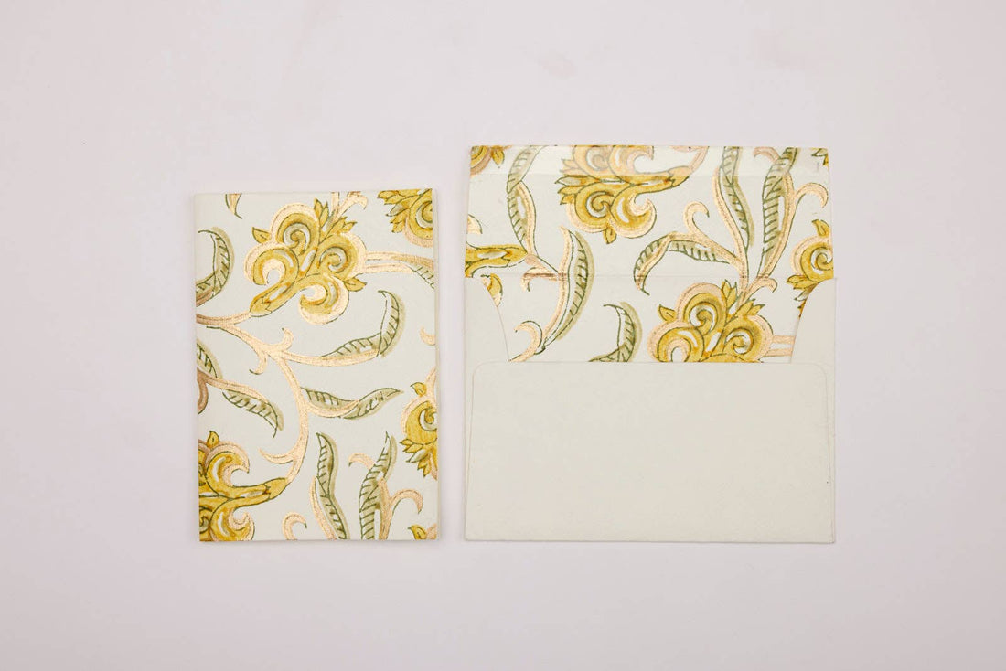 Hand Block Printed Greeting Card - Iris Glitz Sunshine
