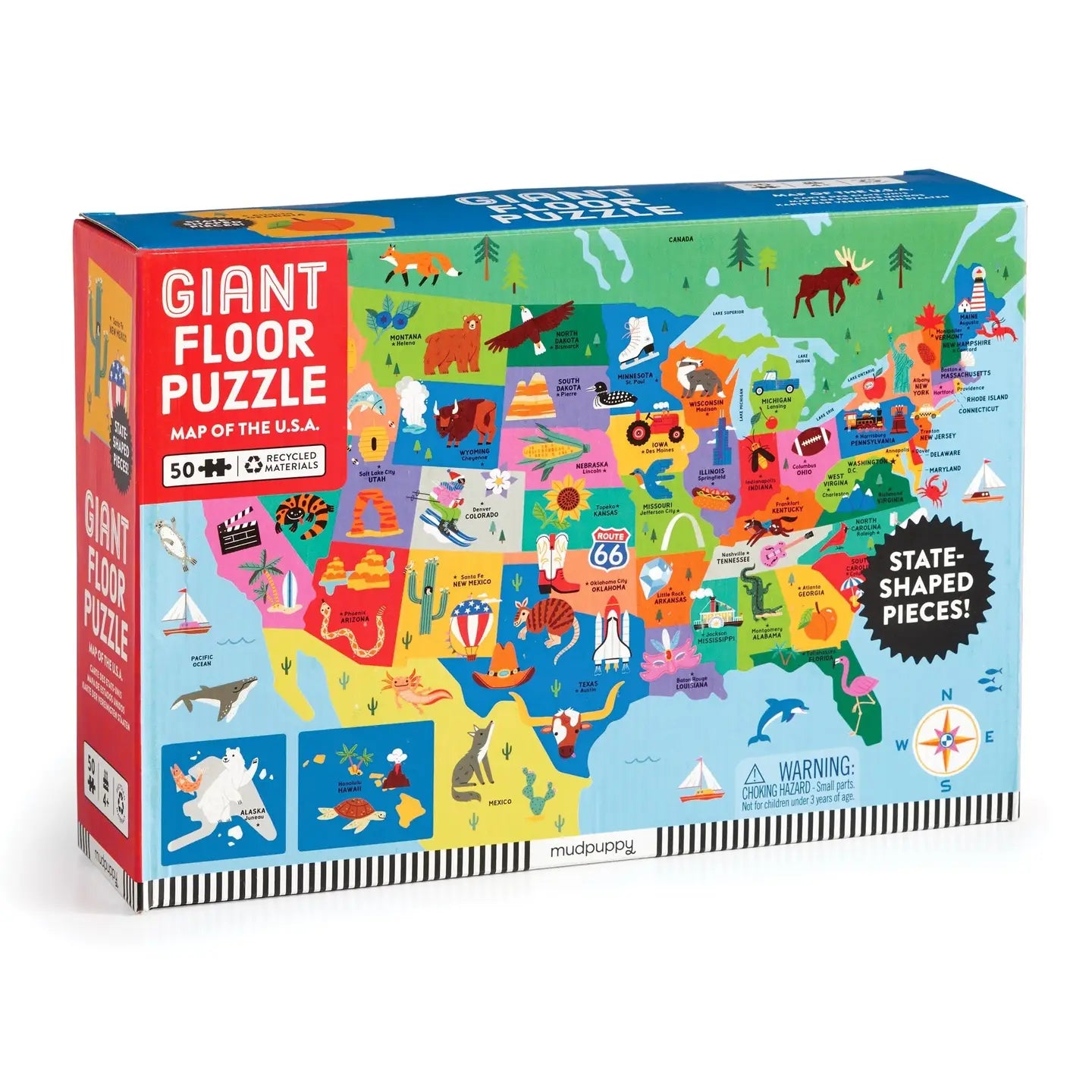 Muduppy: Giant Floor Puzzle, Map of the U.S.A. 50 Piece Puzzle