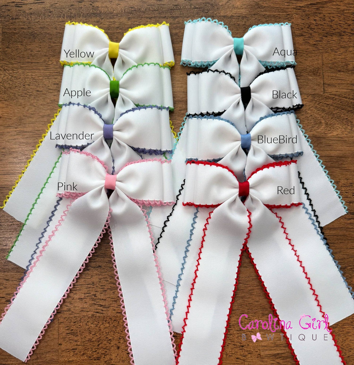*New Colors* White with Colored Edge Moonstitch 5 inch Bow