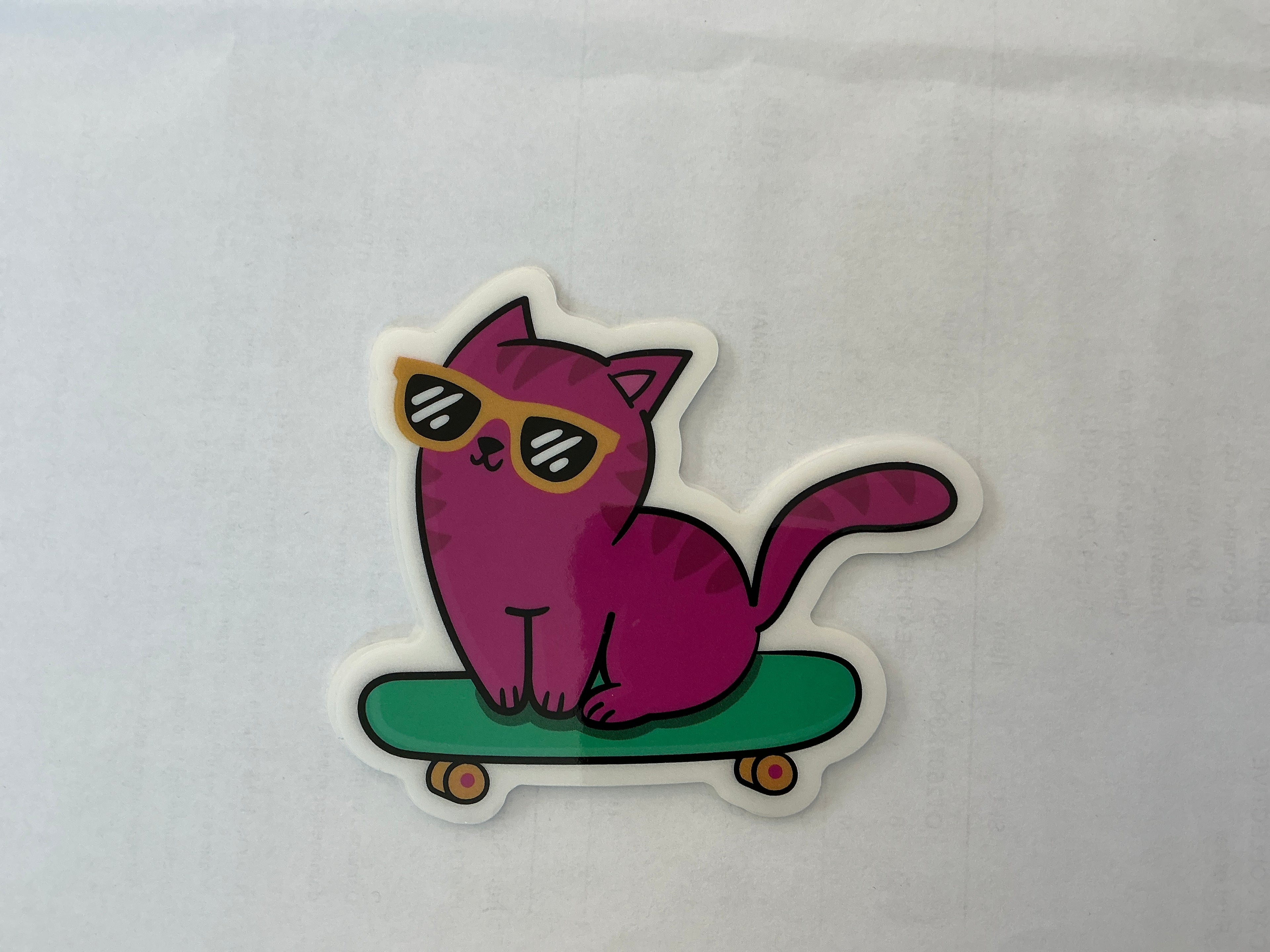 Pink Cat with Sunglasses on Skateboard