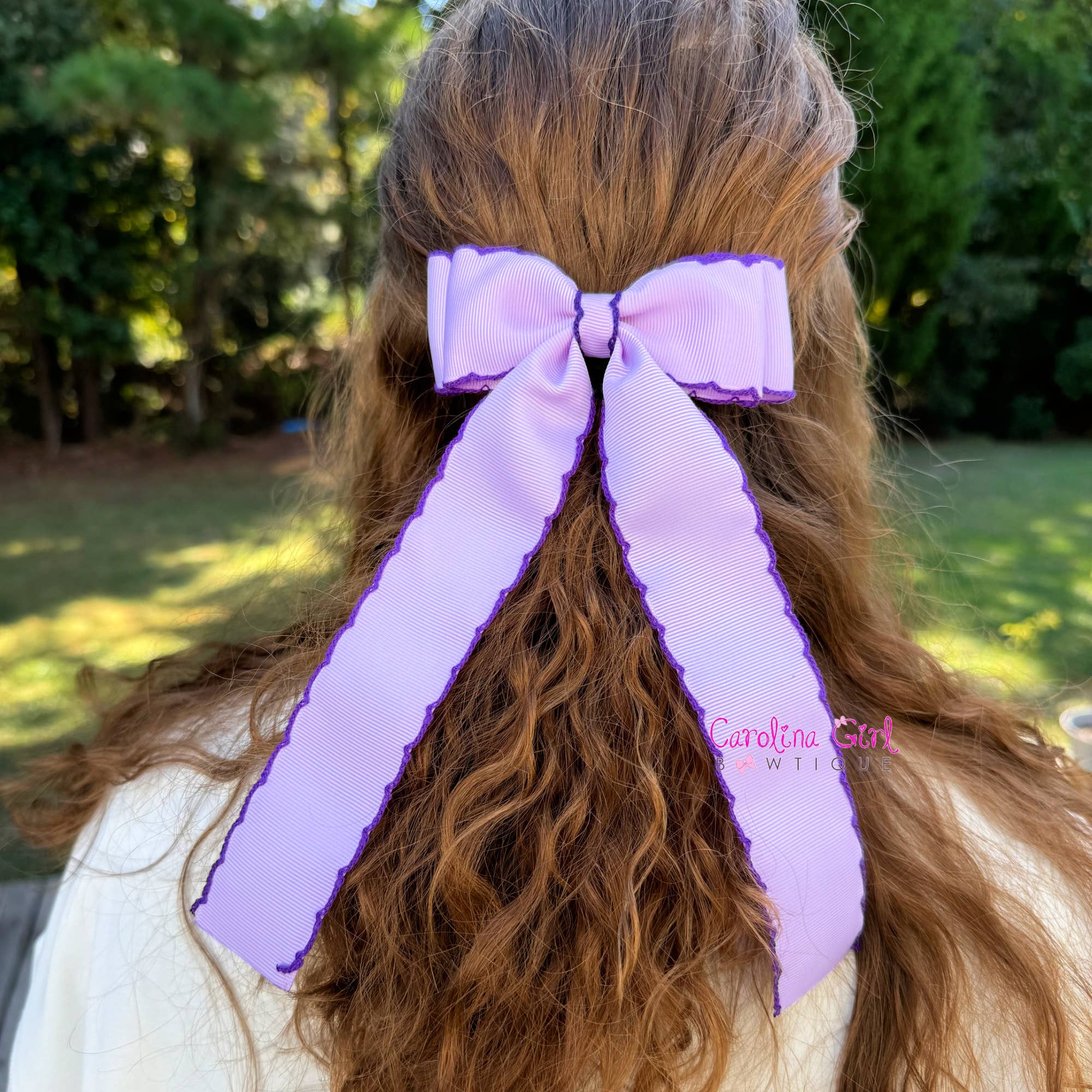 5 in Double Stacked Moonstitch Hair Bow with Long Tails
