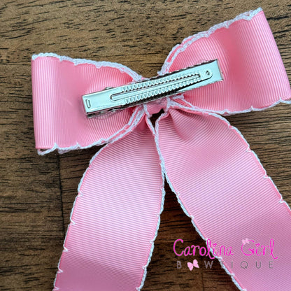 5 in Double Stacked Moonstitch Hair Bow with Long Tails