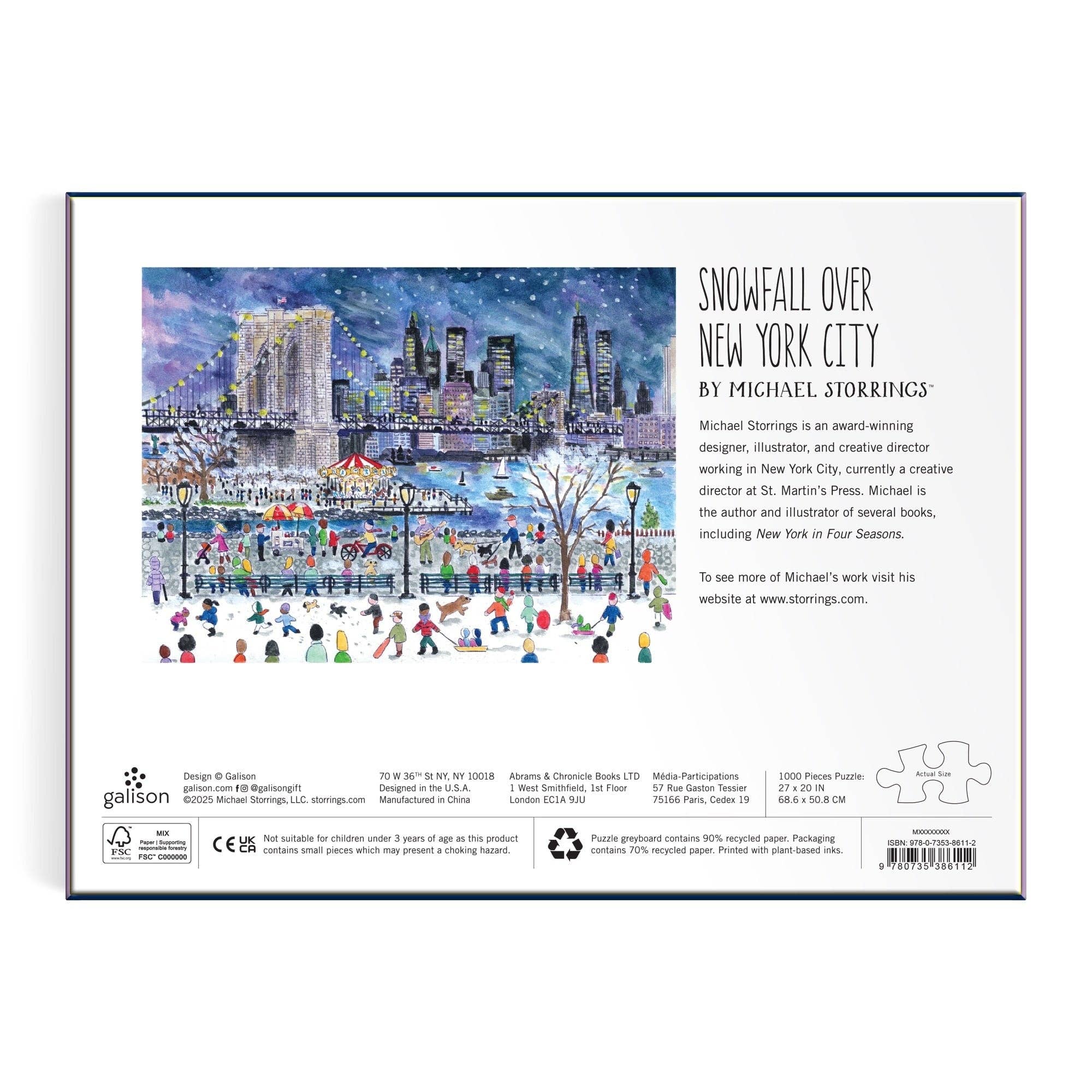 Galison: Michael Storrings Snowfall Over New York City 1000 Piece Puzzle