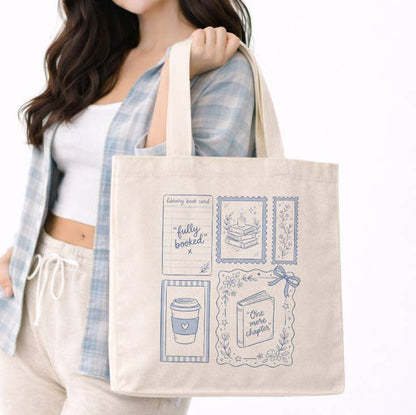 Pretty Fully Booked Book Lover Canvas Tote Bag