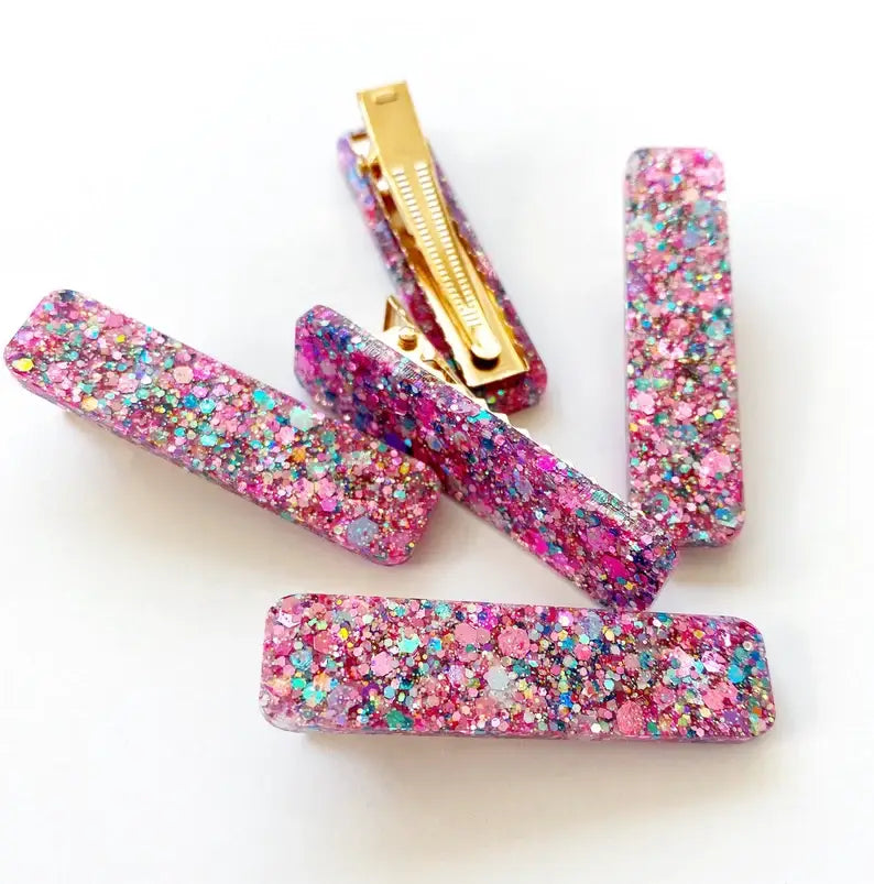 Pink and Gold Glitter Hair Clips