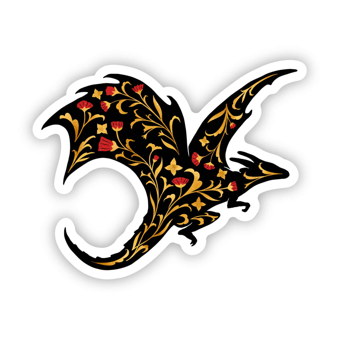 Gold &amp; Red Flower Dragon Sticker
