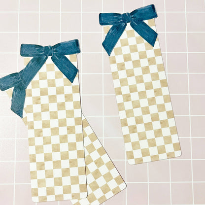 Tan Check and Black Bow Bookmark