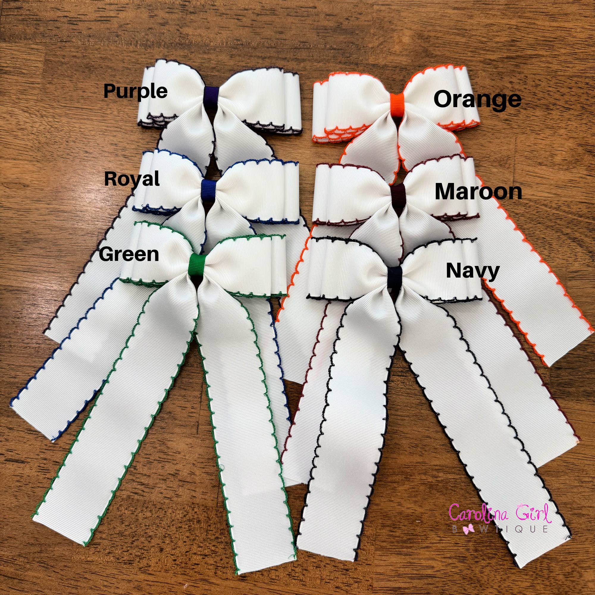 *New Colors* White with Colored Edge Moonstitch 5 inch Bow