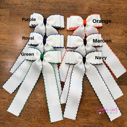 *New Colors* White with Colored Edge Moonstitch 5 inch Bow
