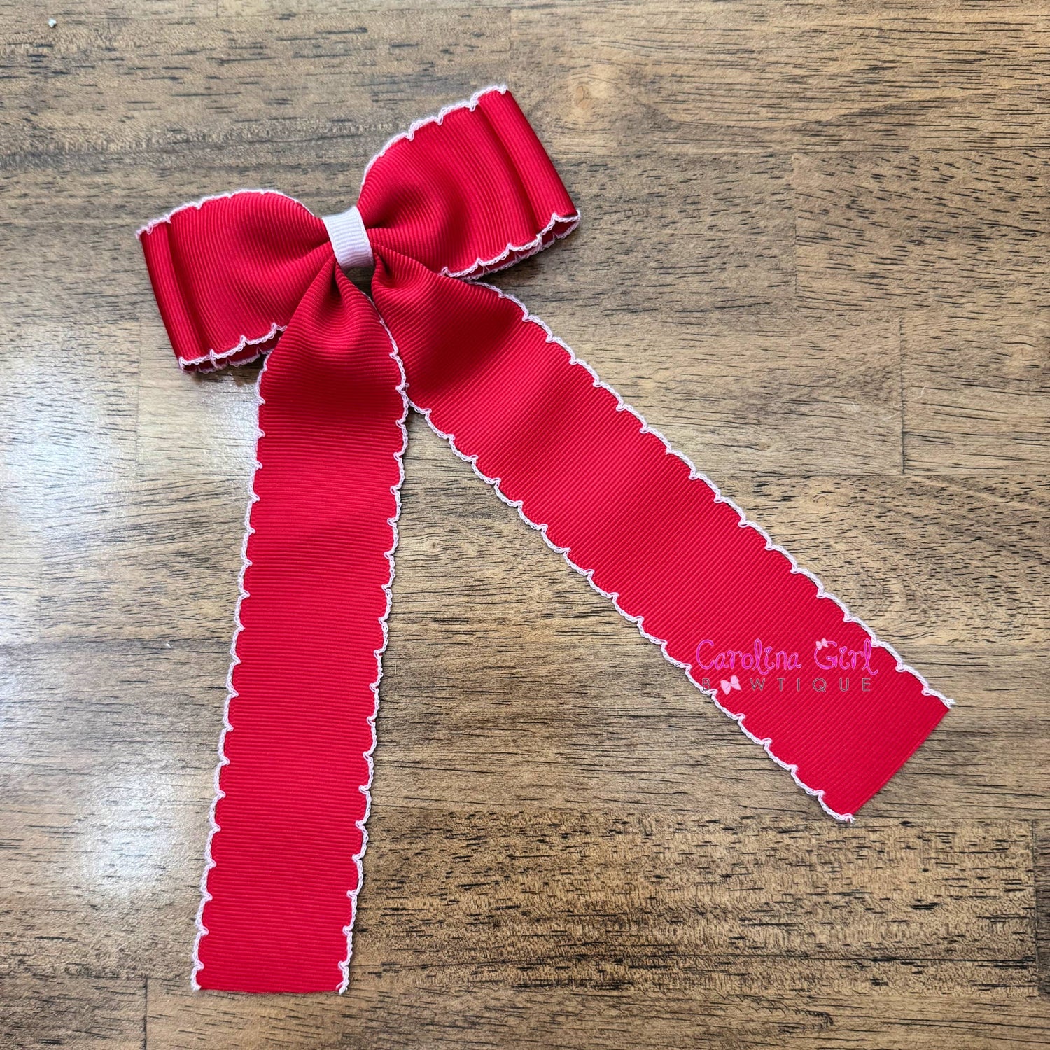 Red w/Pink Moonstitch Bows  5 inch Bows   