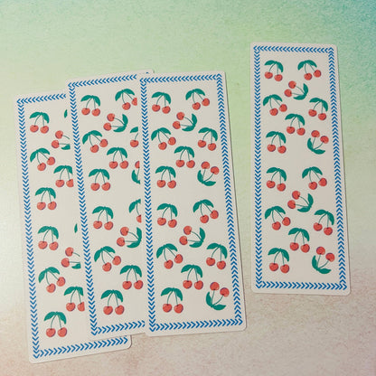 Cherries on Pink with Blue Border Bookmark