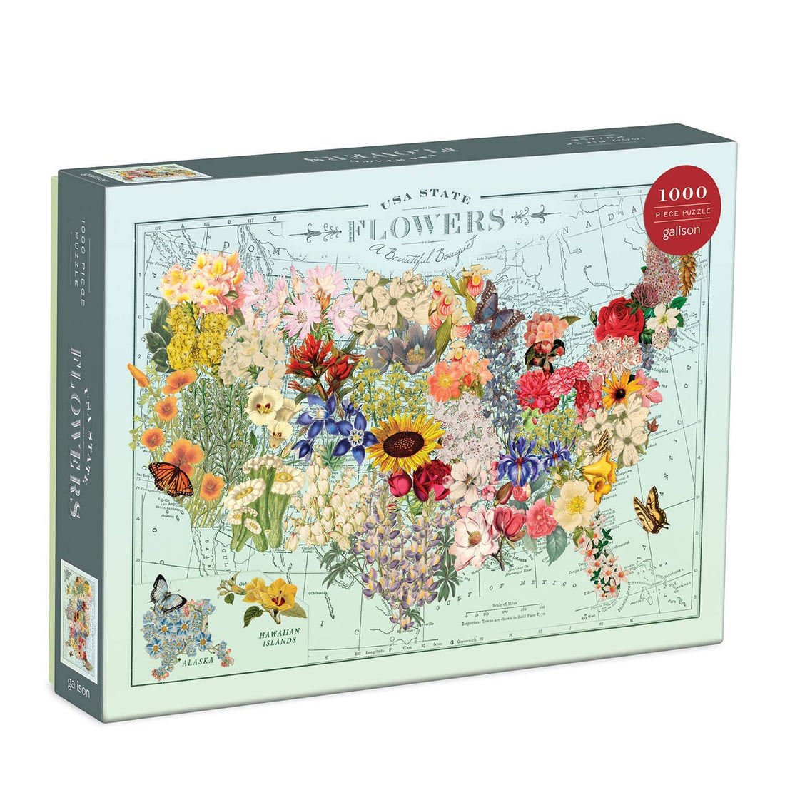 Galison: Wendy Gold USA State Flowers 1000 Piece Puzzle by Galison