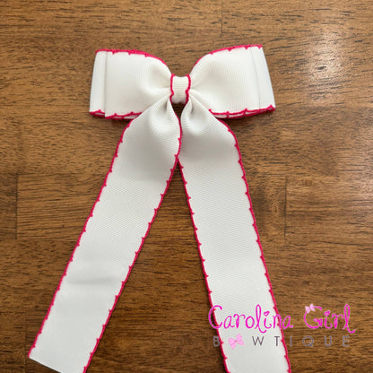 5 in Double Stacked Moonstitch Hair Bow with Long Tails