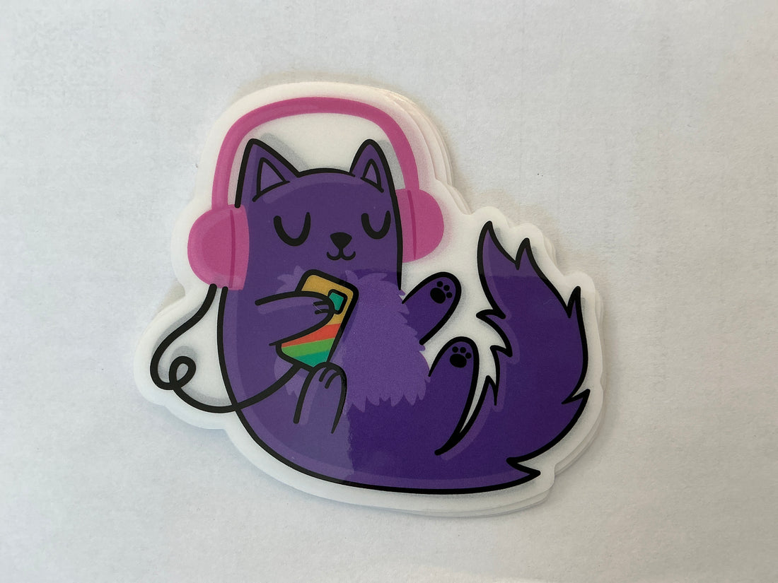 Purple Cat with Walkman Sticker