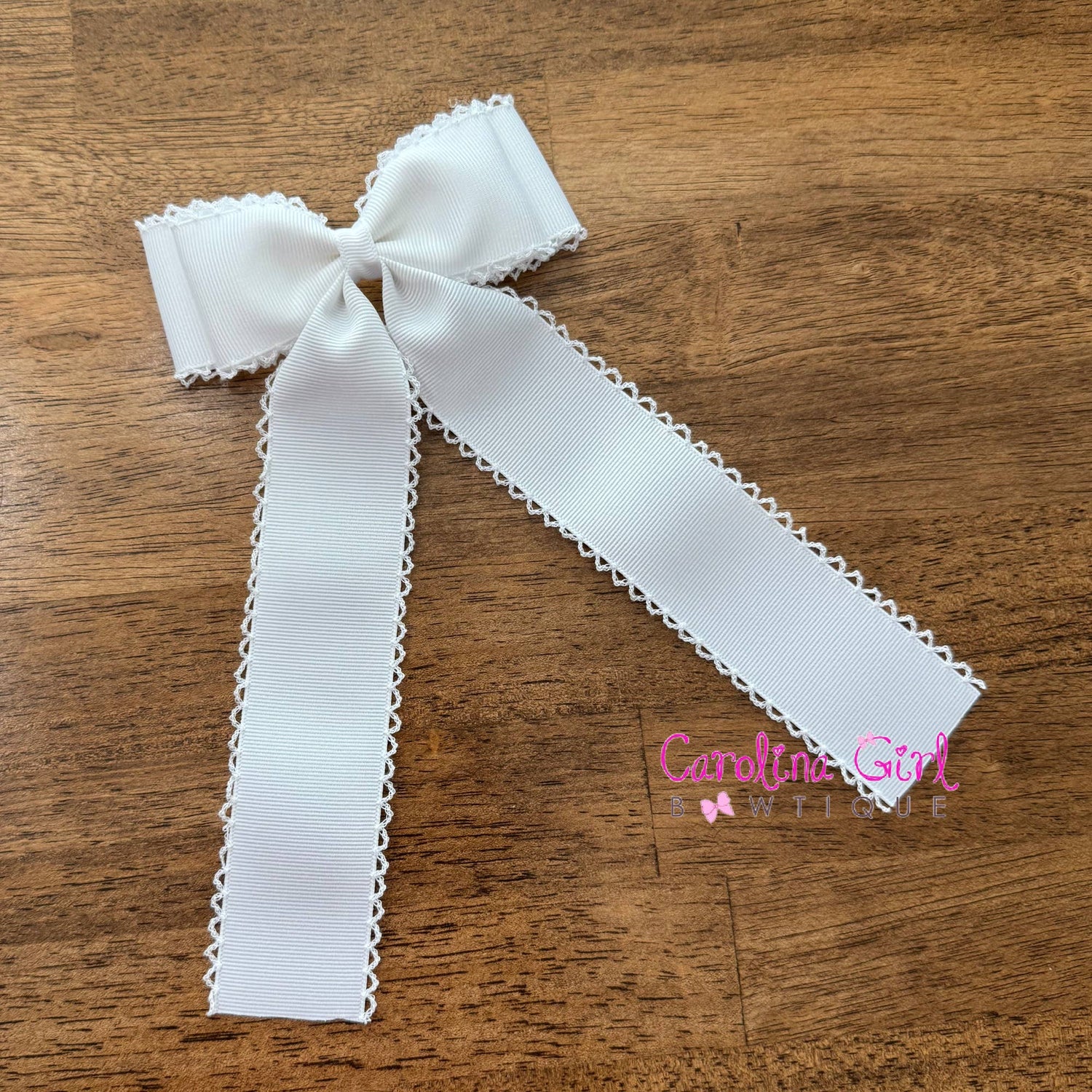 *New Colors* White with Colored Edge Moonstitch 5 inch Bow