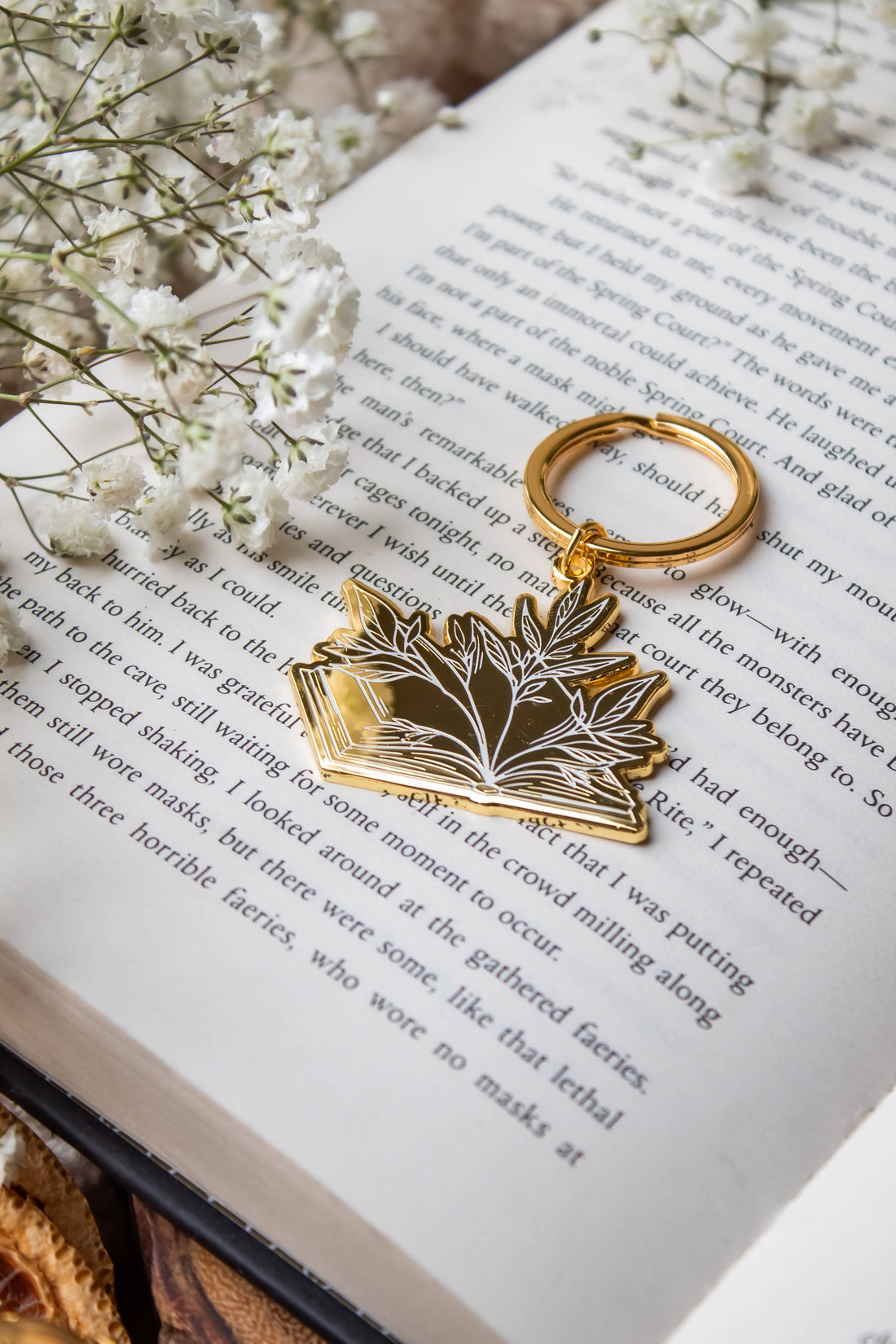 Floral Book Reader Enamel Keychain