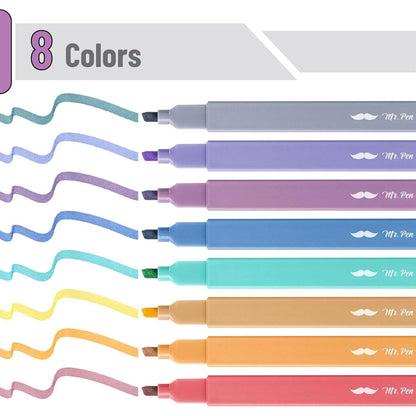 Muted Pastel Highlighters - 8 Pack,No Bleed
