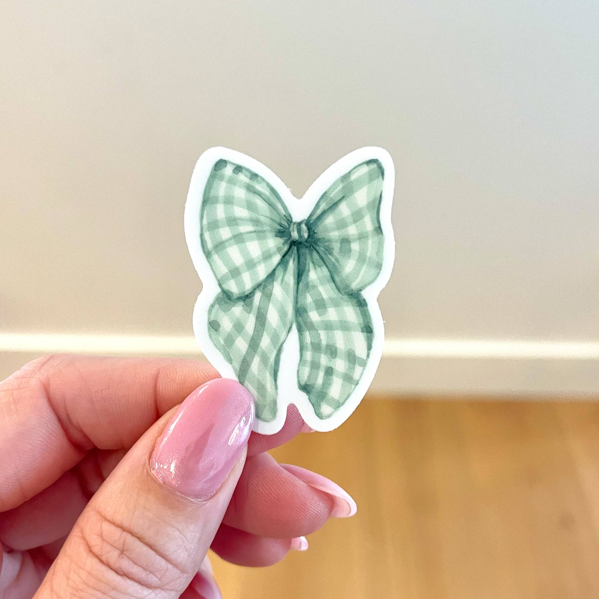 Green Gingham Bow Sticker