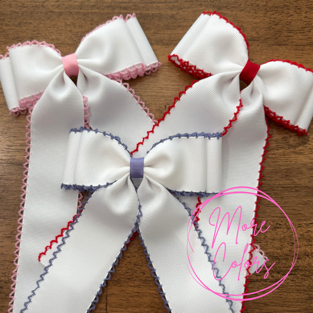 *New Colors* White with Colored Edge Moonstitch 5 inch Bow