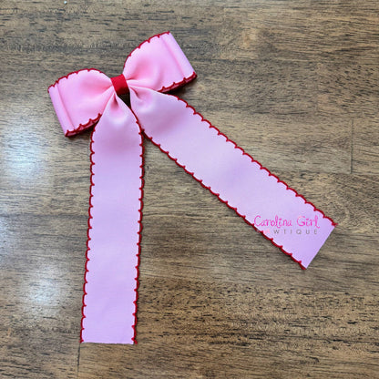 Pink w/Red Moonstitch Bows  5 inch Bows   