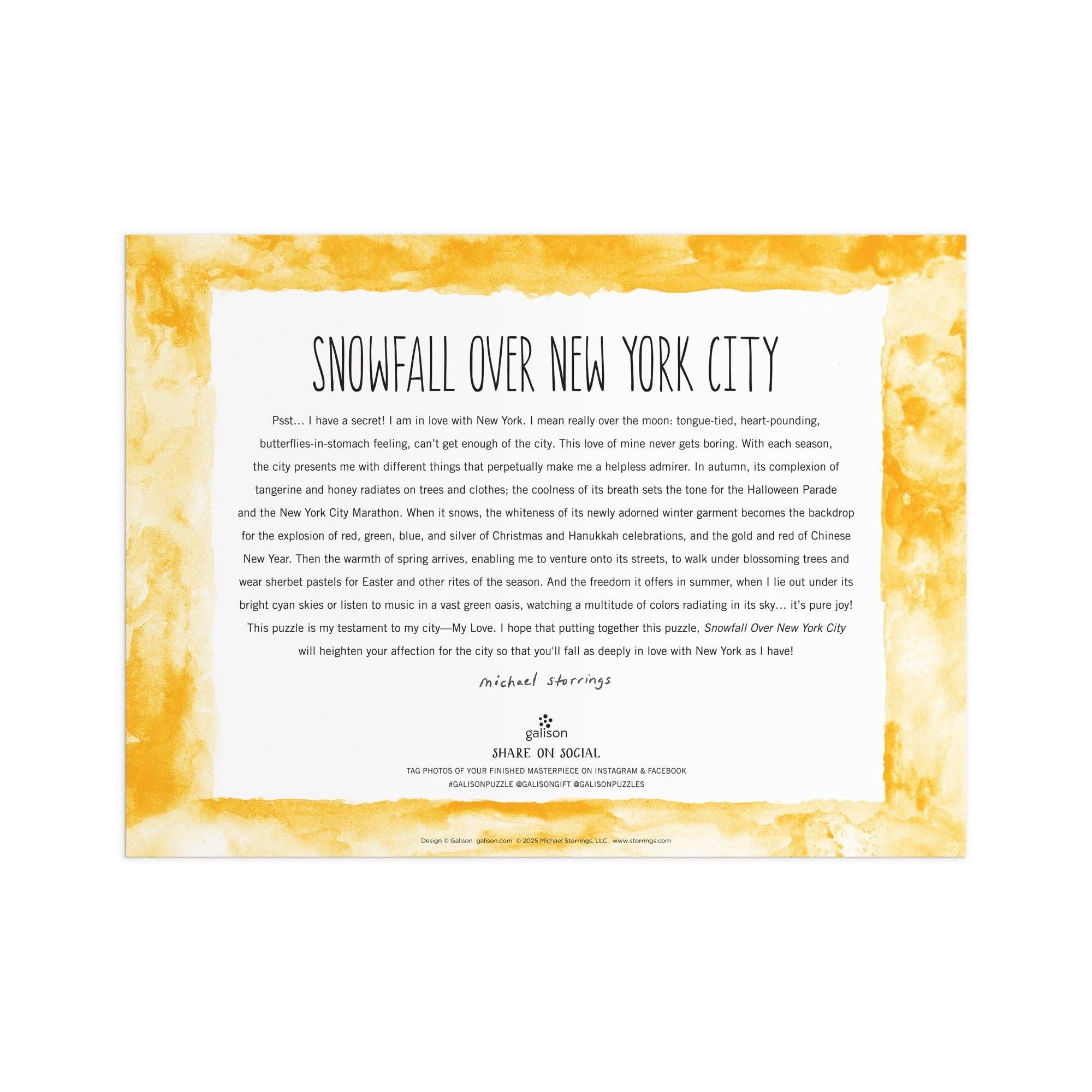 Galison: Michael Storrings Snowfall Over New York City 1000 Piece Puzzle