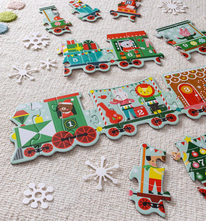 Petit Collage: Christmas Train Shaped Floor Puzzle