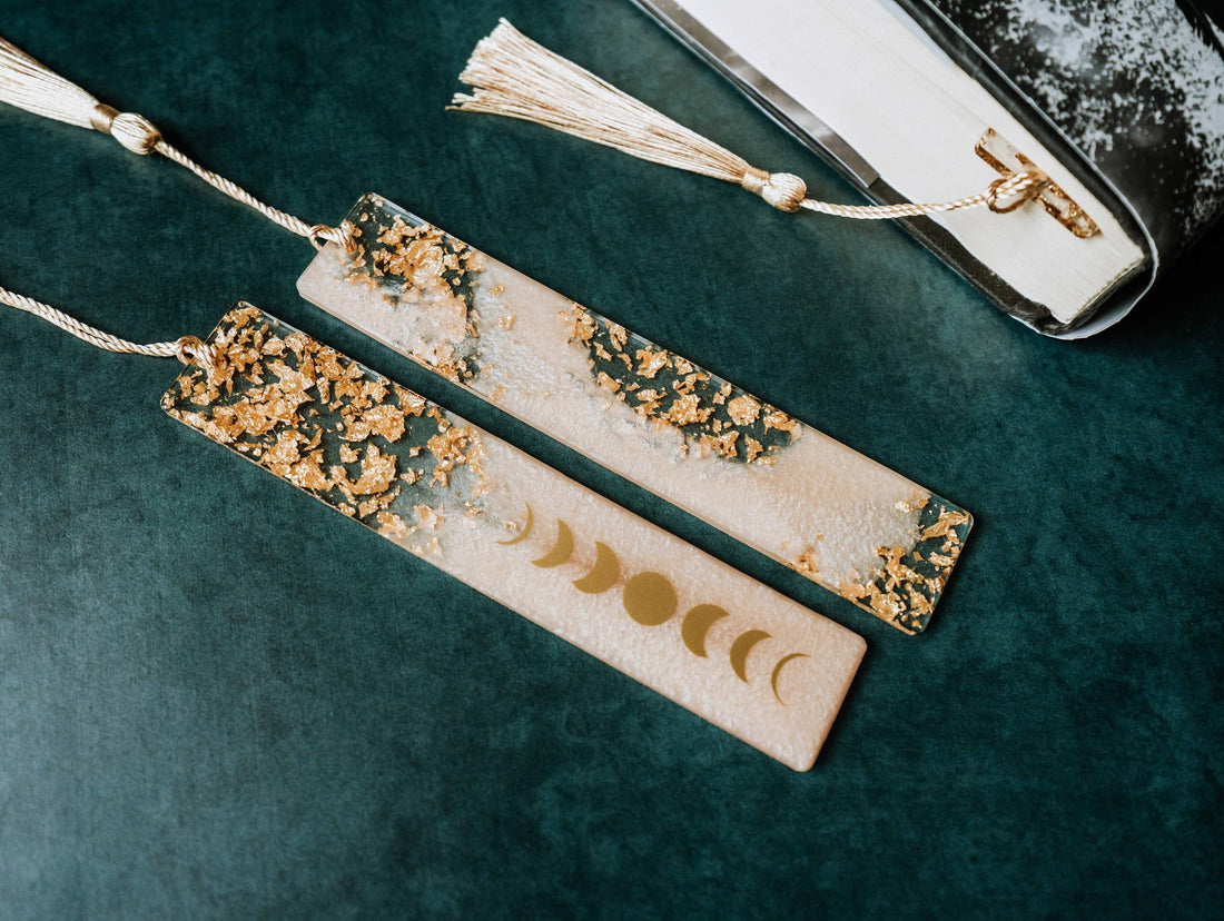 Peach Moon Phases &amp; Geode Resin Bookmark