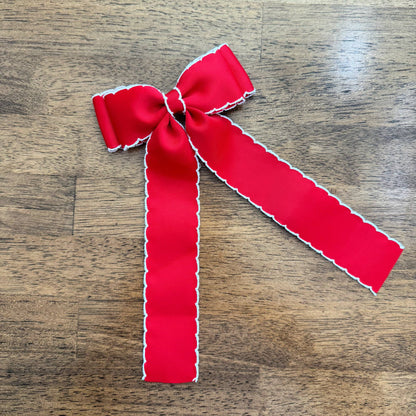 5 in Double Stacked Moonstitch Hair Bow with Long Tails