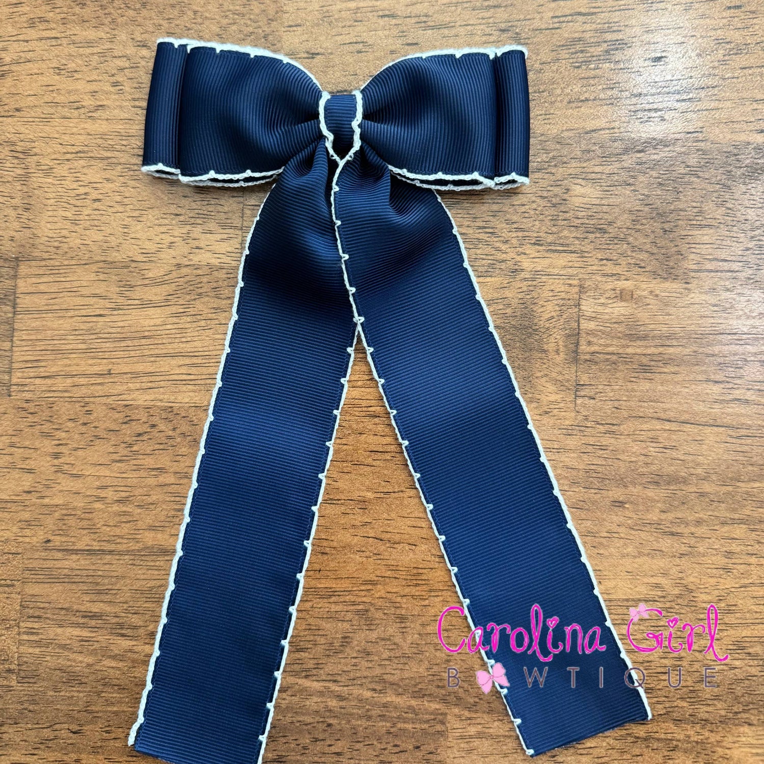5 in Double Stacked Moonstitch Hair Bow with Long Tails