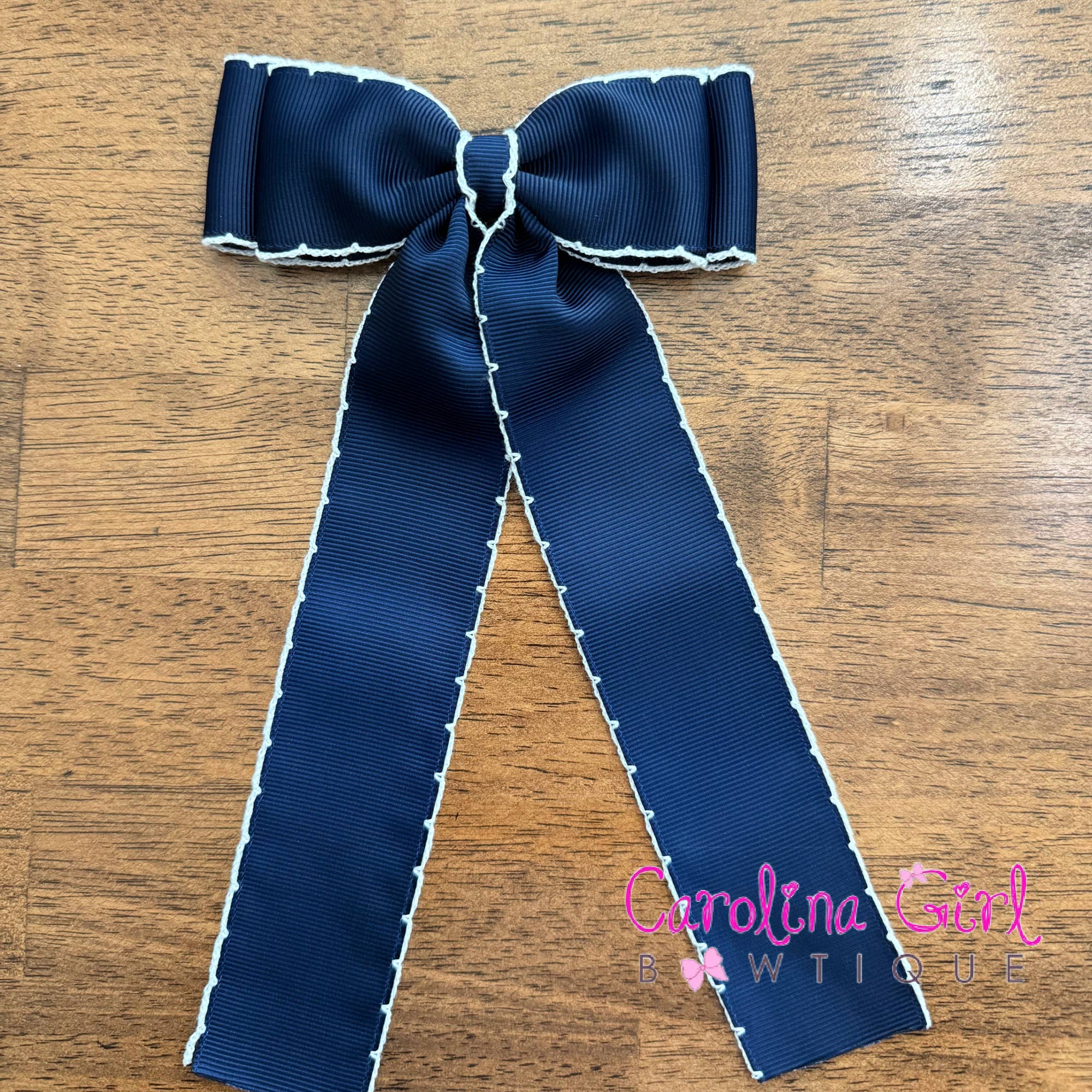 5 in Double Stacked Moonstitch Hair Bow with Long Tails