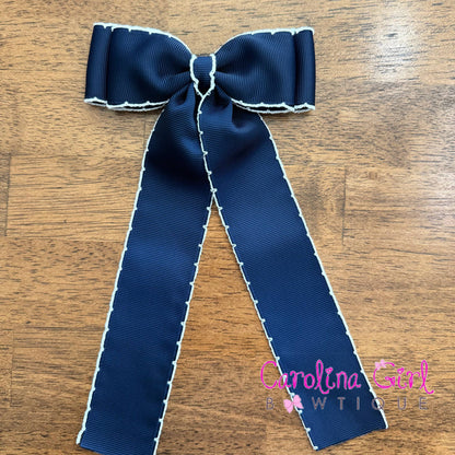 5 in Double Stacked Moonstitch Hair Bow with Long Tails