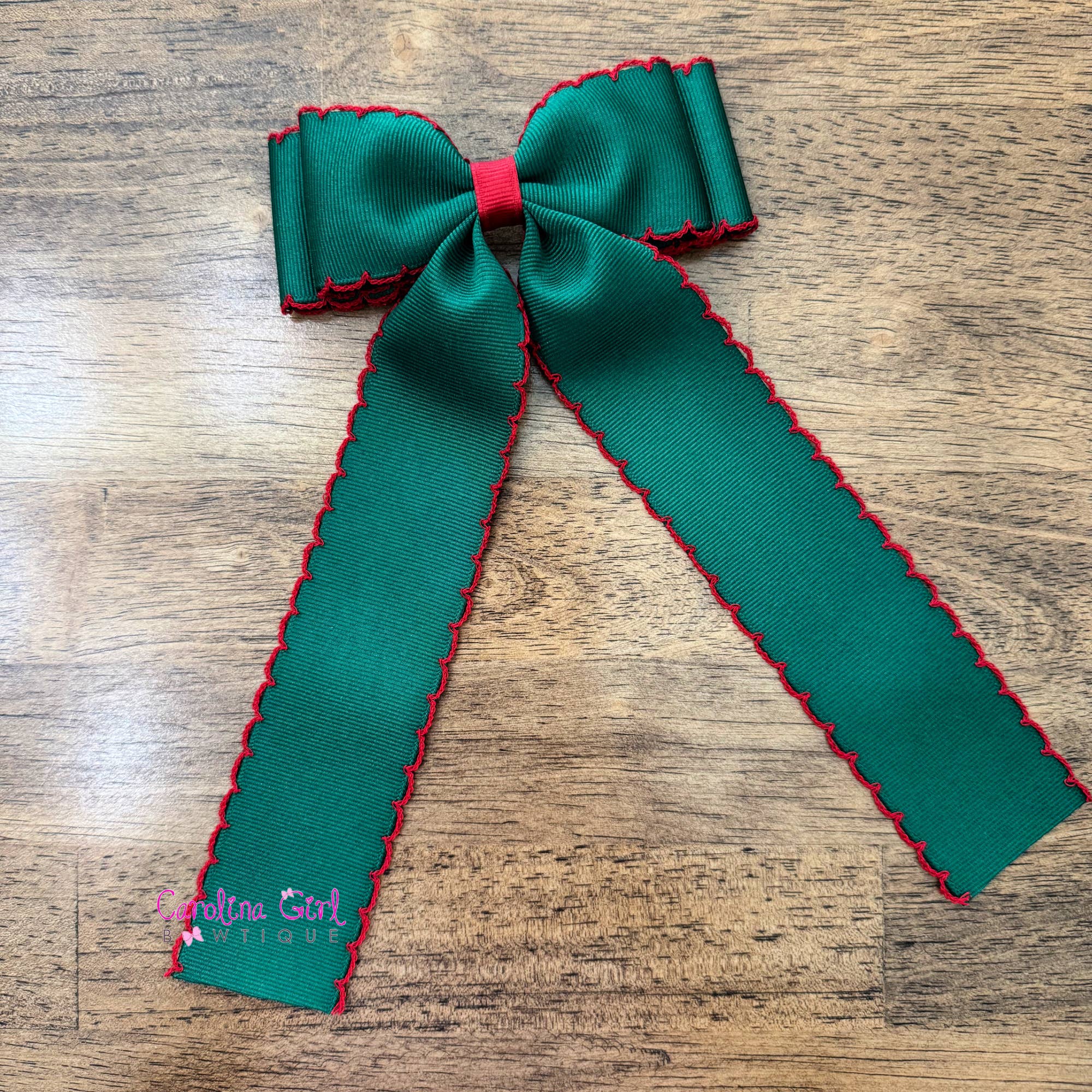Forest Green w/Red  Moonstitch Bows  5 inch Bows 