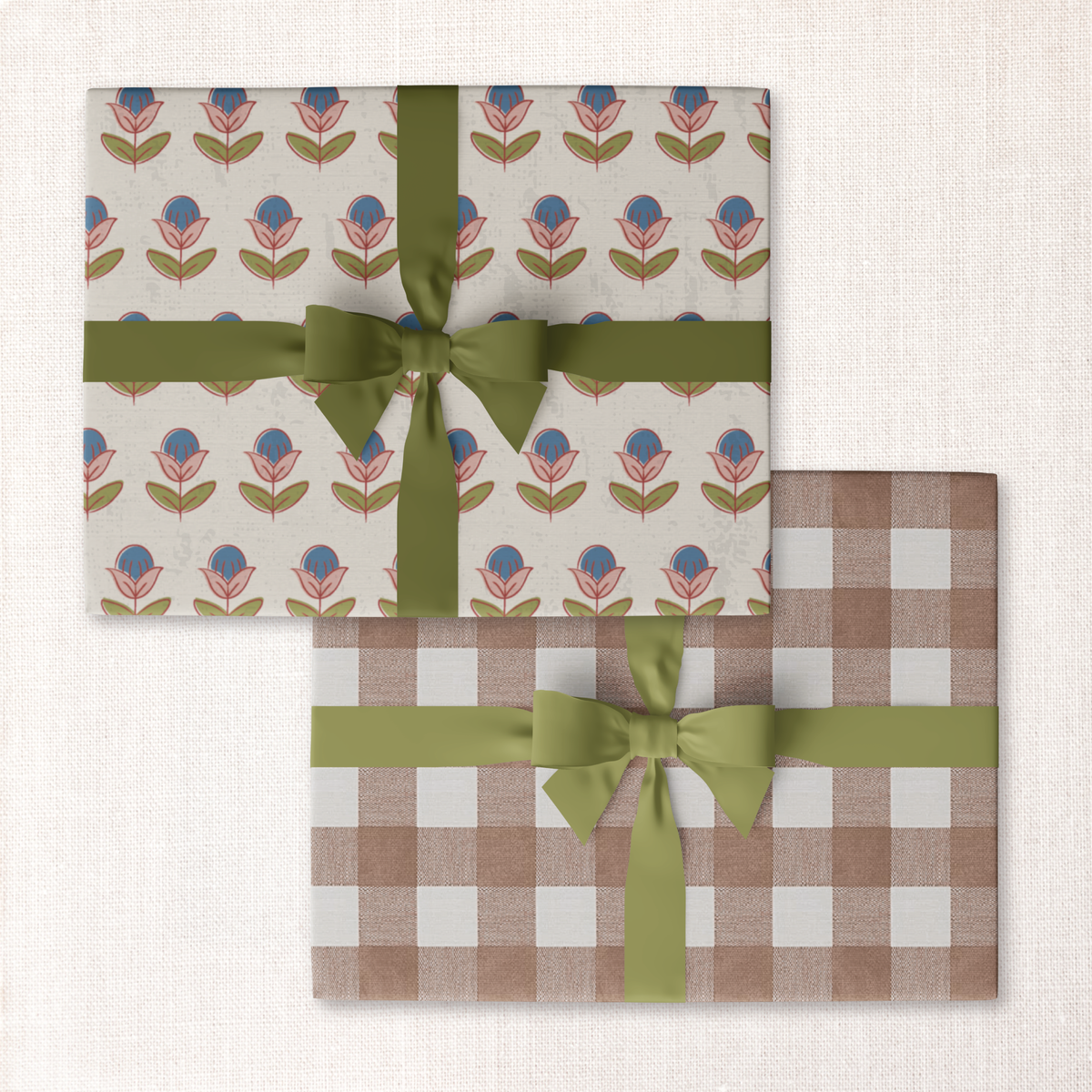 Block blossom + russet gingham double-sided wrap sheet