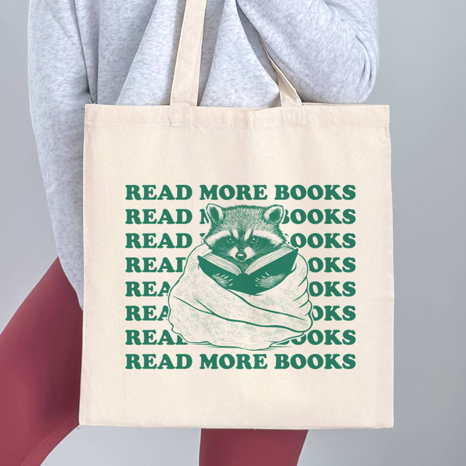 Raccoon Read More Books Canvas Tote Bag