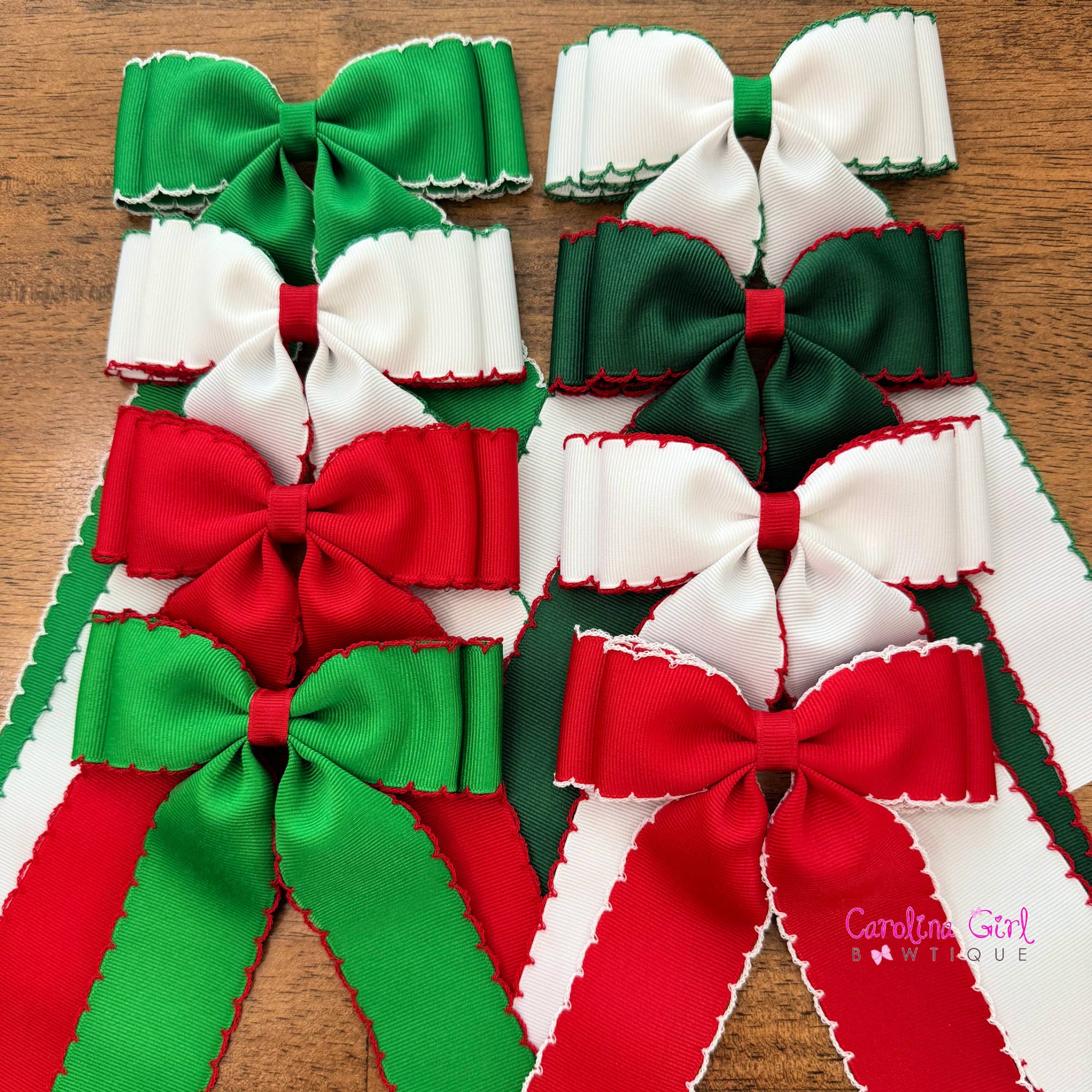 Forest Green w/Red  Moonstitch Bows  5 inch Bows 
