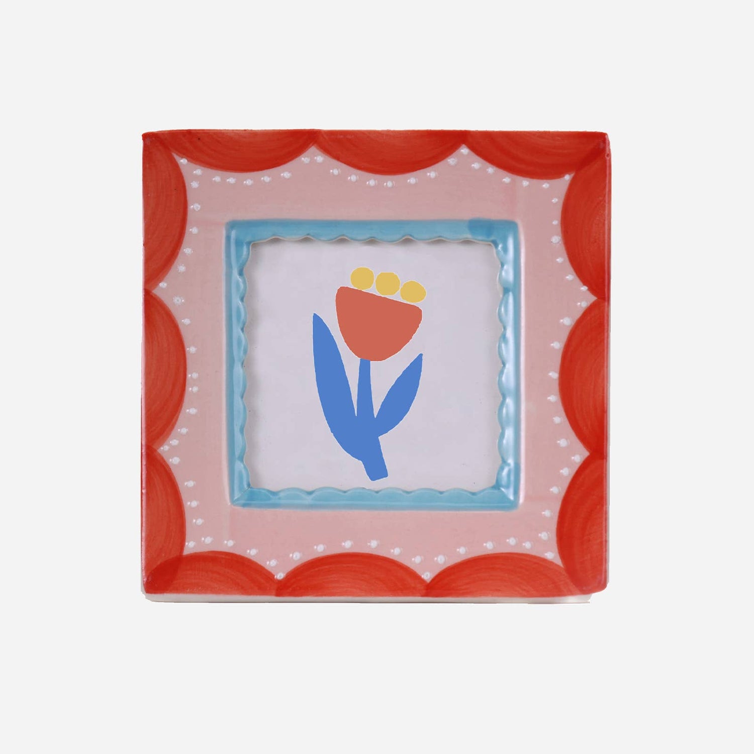 ChagoArt: Hand-painted Red Scallop Ceramic Frame
