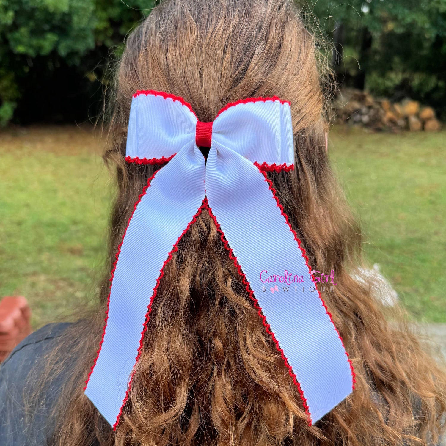 *New Colors* White with Colored Edge Moonstitch 5 inch Bow